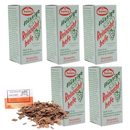 5 x Weinhefe - Burgunder 20ml + Eichenholz Chips, Vierka Wein Hefe, Hefe für Wein, Wein Flüssighefe von AlcoFermBrew