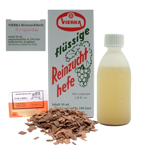 Weinhefe - Burgunder 50ml + Eichenholz Chips, Vierka Wein Hefe, Hefe für Wein, Wein Flüssighefe von alcofermbrew