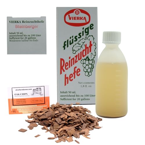 Weinhefe - Steinberger 50ml + Eichenholz Chips, Vierka Wein Hefe, Hefe für Wein, Wein Flüssighefe von alcofermbrew