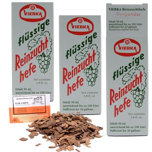 3 x Weinhefe - Burgunder 50ml + Eichenholz Chips, Vierka Wein Hefe, Hefe für Wein, Wein Flüssighefe von AlcoFermBrew