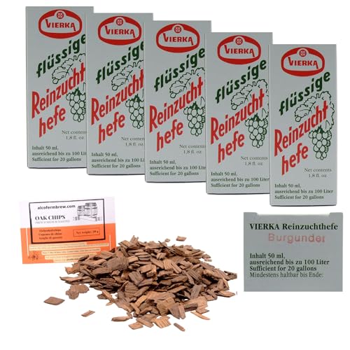 5 x Weinhefe - Burgunder 50ml + Eichenholz Chips, Vierka Wein Hefe, Hefe für Wein, Wein Flüssighefe von AlcoFermBrew
