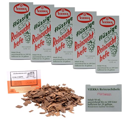 5 x Weinhefe - Portwein 50ml + Eichenholz Chips, Vierka Wein Hefe, Hefe für Wein, Wein Flüssighefe von AlcoFermBrew