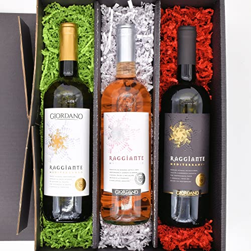 algawe Geschenkbox "Raggiante" I Wein Geschenkset aus Bella Italia I Präsentkorb für Frauen und Männer I Geschenk mit Rot-, Rosé und Weißwein (3x0,75l) von algawe
