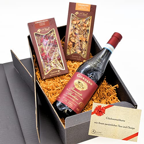 algawe Geschenkbox "Süße Versuchung" I Geschenkkorb für Frauen und Männer I Italienischer Rotwein (0,75l) mit handgemachter Schokolade (2x85gr) von algawe