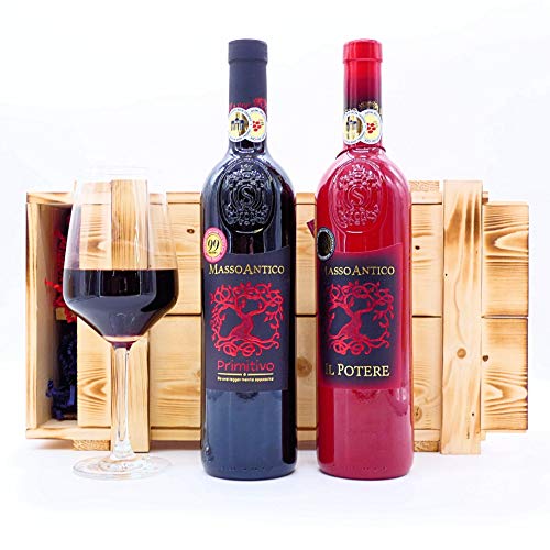 algawe Wein Geschenk Masso 2er Holzkiste | Geschenkbox | Italienischer Rotwein Primitivo 0,75l | Il Potere 0,75l von algawe