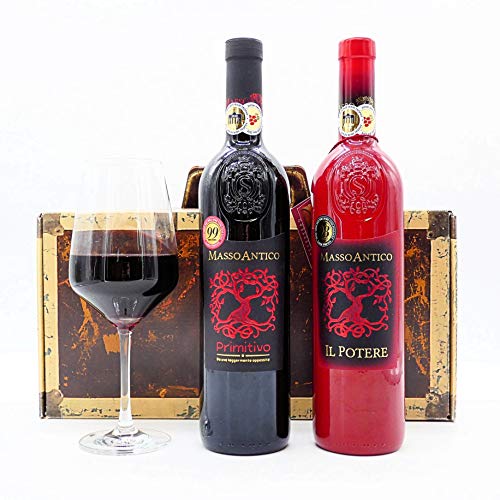 algawe Wein Geschenk Masso 2er Koffer | Geschenkbox | Italienischer Rotwein Primitivo 0,75l | Il Potere 0,75l von algawe