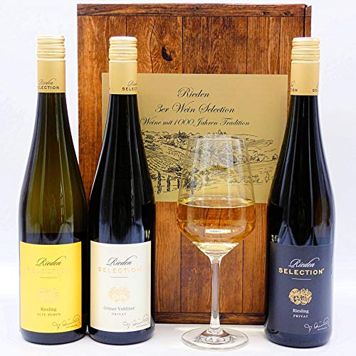 algawe Wein Geschenk Rieden | Geschenkbox in Holzkiste | Weiswein Riesling 2x0,75l | Grüner Veltliner 0,75l von algawe