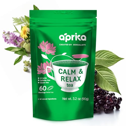 AprikaLife - Calm and Relax Herbal Tea, Stress Relief + Relaxation + Sleep Aid with Chamomile, Peppermint and Lavender - 60 bags. Delicious, Soothes Nerves, Improves Mood von aprikalife