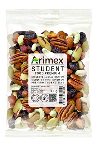 Arimex Premium-Studenten Lebensmittel Nuss und getrocknete Früchte-Mix mit Cashews, Mandeln, Paranüsse, Haselnüsse, Pekannüsse, Goldene Jumbo und Jumbo Rosinen, 300 g von Arimex