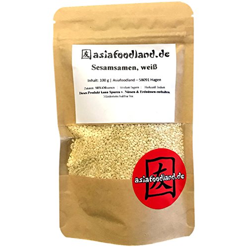 Asiafoodland - Sesamsamen - weiß - Ganze weiße Sesam Samen z.b. zum Backen, Kochen oder auch für Sushi Rollen, 1er Pack (1 x 100g) von asiafoodland.de
