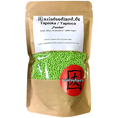 Asiafoodland - Tapioka / Tapioca - Perlen - Pandan - köstlicher Vanille Geschmack - grün - hochwertig - für Pudding und mehr, 1er Pack (1 x 180g) von asiafoodland.de