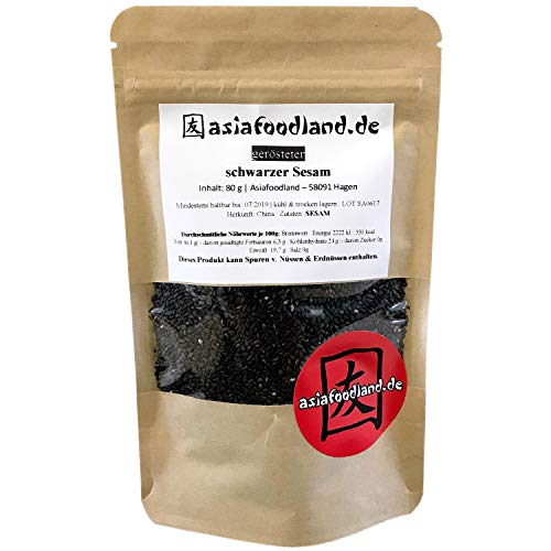 Asiafoodland - gerösteter schwarzer Sesam - Perfekt zum würzen, abschmecken und als Deko, 1er Pack (1 x 80g) von asiafoodland.de