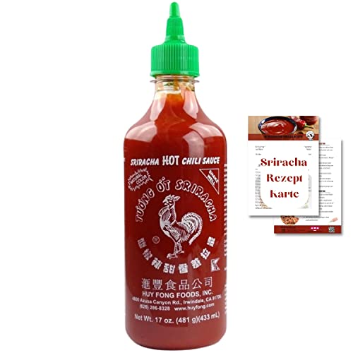 Huy Fong - Sriracha scharfe Chilisauce - Das "Original" - 433ml - inkl. Asiafoodland Sriracha Sauce Rezeptkarte - als feurig leckerer Siracha Asia Saucen Dip von asiafoodland.de