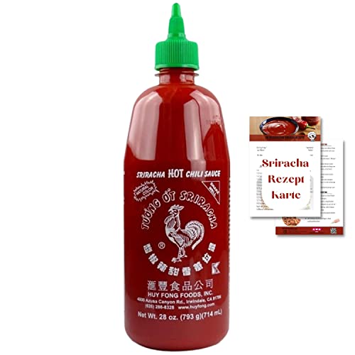 Huy Fong - Sriracha scharfe Chilisauce - Das "Original" - 714ml - inkl. Asiafoodland Sriracha Sauce Rezeptkarte - als feurig leckerer Siracha Asia Saucen Dip von asiafoodland.de