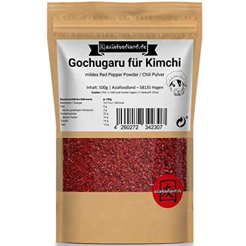 asiafoodland - Gochugaru Groß-Packung - Chili Pulver für Kimchi - Red Pepper Powder, 1er Pack (1 x 500g) von asiafoodland.de