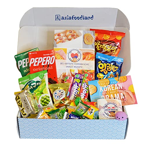 asiafoodland | Korea-Box | 30+ Teile | in Geschenkverpackung | Snacks, Süßigkeiten & Spezialitäten | mit Rezeptbooklet & Infoheft von asiafoodland.de