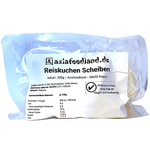 asiafoodland - Reiskuchen Scheiben natur - Reis Slice - Nachfüll Pack - Rice Cake Slices - Glutenfrei - für z.B. Tteokguk / Chao Nian Gao, 1er Pack (1 x 200g) von asiafoodland.de