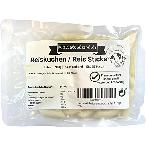 asiafoodland - Reiskuchen natur - Nachfüll Pack - Reis Sticks - Rice Cake - Reisnudeln - für z.B. Tteok-bokki / Topokki, 1er Pack (1 x 200g) von asiafoodland.de