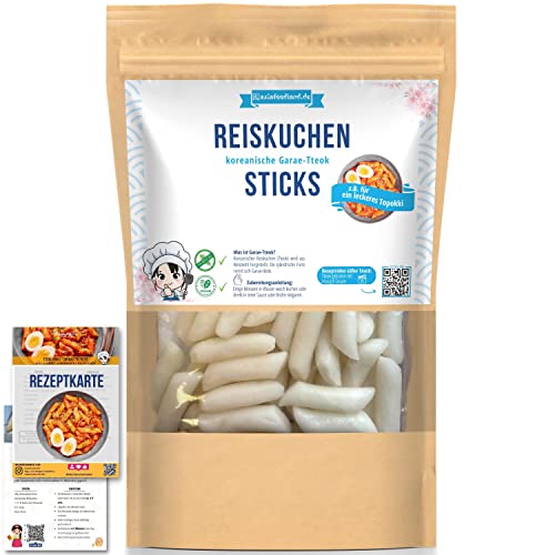 asiafoodland - Reiskuchen natur - Reis Sticks - Rice Cake - Reisnudeln - für z.B. Tteok-bokki / Topokki, 1er Pack (1 x 400g) Glutenfrei von asiafoodland.de