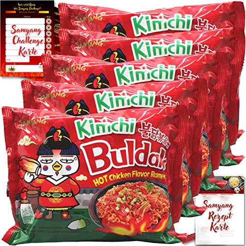 asiafoodland - Samyang Buldak Ramen Set - Kimchi - scharfe Nudeln aus Südkorea - mit Challenge- u. Rezeptkarte, 5er Pack (5 x 135g) von asiafoodland.de