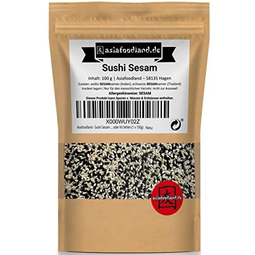 Asiafoodland - Sushi Sesam Mix - weißer und schwarzer Sesam für Inside Out und California Rolls - super als Topping und Deko - darf in keinem Set oder Kit fehlen (1 x 100g) von asiafoodland.de