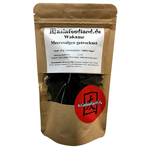 Asiafoodland - Wakame Meeresalgen getrocknet, im praktischen wiederverschließbaren Beutel, 1er Pack (1 x 20 g) von asiafoodland.de