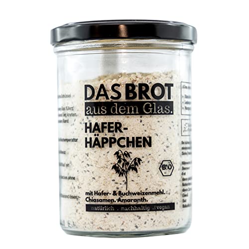 brotstoff - Bio-Haferhäppchen - DAS BROT AUS DEM GLAS, Brotbackmischung – ideal als Einzugsgeschenk, als Geburtstagsgeschenk, oder als Gastgeschenk, 1 Glas wiederverwendbar als Backform von b. brotstoff.