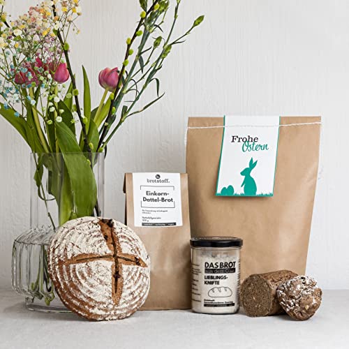Frohe Ostern - Brotbeutel - DAS BROT AUS DEM GLAS, Brotbackmischung & Backform – Ostergeschenk, Osterkörbe, Ostereisuche, Oster Geschenk, 1 Glas Lieblingsknifte & Einkorn-Dattel-Brot Frohe Ostern - Brotbeutel - DAS BROT AUS DEM GLAS, Brotbackmischung & Backform – Ostergeschenk, Osterkörbe, Ostereisuche, Oster Geschenk, 1 Glas Lieblingsknifte & Einkorn-Dattel-Brot von b. brotstoff.