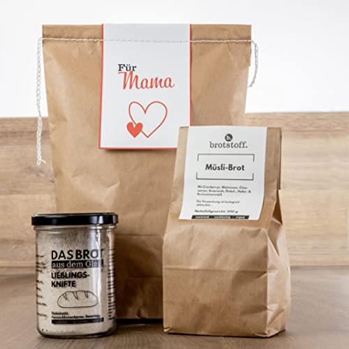 Für Mama - Brotbeutel - DAS BROT AUS DEM GLAS, Brotbackmischung & Backform – ideal als Geburtstagsgeschenk, für Mütter und Frauen, 1 Glas Lieblingsknifte & Müsli-Brot Für Mama - Brotbeutel - DAS BROT AUS DEM GLAS, Brotbackmischung & Backform – ideal als Geburtstagsgeschenk, für Mütter und Frauen, 1 Glas Lieblingsknifte & Müsli-Brot von b. brotstoff.
