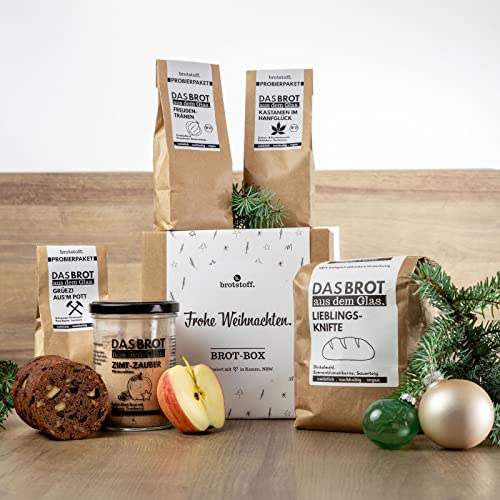 Geschenkbox - Frohe Weihnachten: 1x Das Brot aus dem Glas + 1x Nachfüllpaket + 3 x Probierpaket von b. brotstoff.