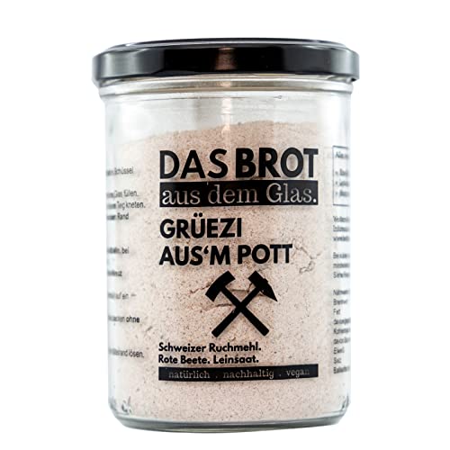 brotstoff - Grüezi aus'm Pott - DAS BROT AUS DEM GLAS, Brotbackmischung und Backform – ideal als Einzugsgeschenk, als Geburtstagsgeschenk, oder als Gastgeschenk, 1 Glas wiederverwendbar als Backform von b. brotstoff.