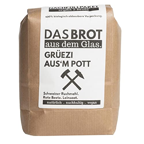 brotstoff - Grüezi aus'm Pott - NACHFÜLLPAKET, Brotbackmischung – ideal als Einzugsgeschenk, als Geburtstagsgeschenk, oder als Gastgeschenk, 1000g (für 5 Brote) von b. brotstoff.