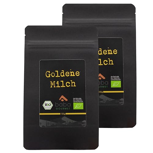 baba GOURMET - 2er Pack Original Bio Goldene Milch Pulver 100 g - 100% naturrein mit natürlichen Premium Zutaten - Golden Milk Powder ohne Zusatzstoffe & Aromen - Kurkuma Latte Mix Getränkemischung von baba GOURMET