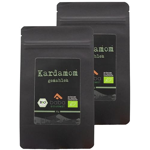 baba GOURMET - 2er Pack Original Bio Kardamom gemahlen 30 g - 100% naturrein Kardamompulver ideal für orientalische Gericht, Kaffee und Tee - Gemahlener Cardamom - Pulver ohne Zusatzstoffe und Aromen baba GOURMET - 2er Pack Original Bio Kardamom gemahlen 30 g - 100% naturrein Kardamompulver ideal für orientalische Gericht, Kaffee und Tee - Gemahlener Cardamom - Pulver ohne Zusatzstoffe und Aromen von baba GOURMET