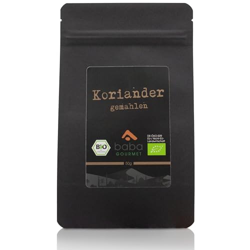 baba GOURMET - Original BIO Koriander gemahlen 50 g - 100% Pulver naturrein ideal für orientalische Gerichte - Natürliches Korianderpulver ohne Zusatzstoffe und Aromen von baba GOURMET