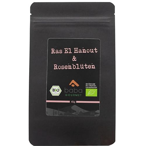 baba GOURMET - Original Ras el Hanout & Rosenblüten 40 g naturbelassen - Gewürzmischung 100% naturrein und natürlich ideal für orientalische Gerichte - Gewürz für Couscous, Tajine & Hummus von baba GOURMET