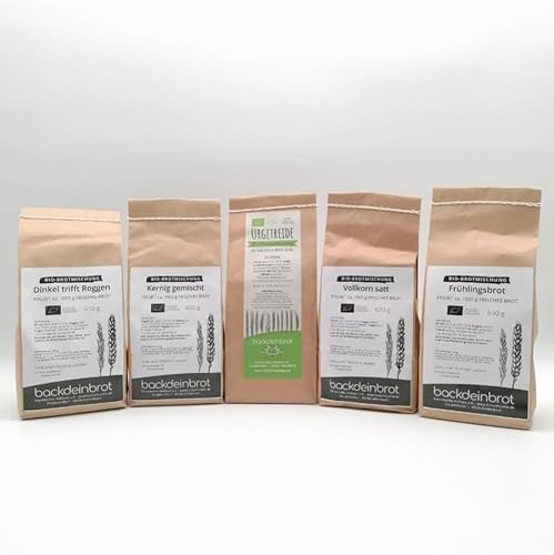 PREMIUM Bio-Brotbackmischungen 5er Set - aus Dinkel, Weizen und Roggen mit Sauerteig von backdeinbrot