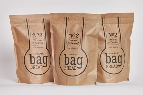 3er Pack: Brotbackmischung BagBread KornKraft No. 2 Urkorn & Zwiebel Brotbackmischung ohne Hefe & ohne Weizen in der Tüte 3 x 750g von bag BREAD