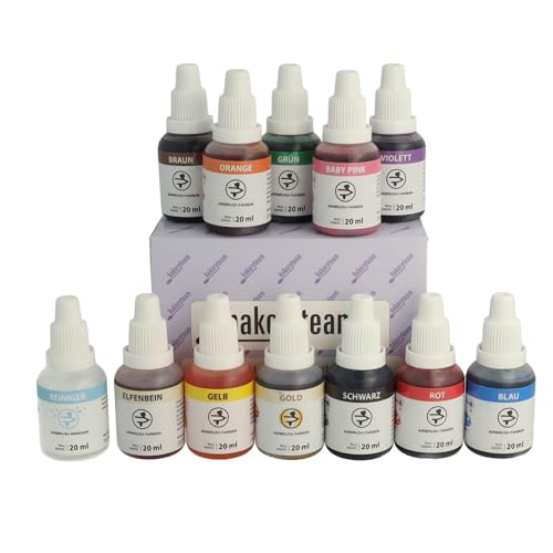 Bakeryteam Airbrush Lebensmittelfarben Set mit Reiniger (12 x 20ml) von bakeryteam