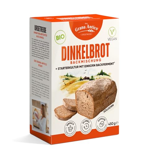 bakeryteam Grana Antico BIO-Dinkel-Backmischung Vollkorn für Brotbackautomat und Backofen, auch für Brötchen, Baguette oder Pizza 450g von bakeryteam