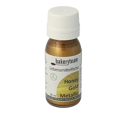 bakeryteam vegane Lebesnmittelfarbe Metallicfarbe Honey-Gold für eleganten glänzenden Touch 18 ml von bakeryteam