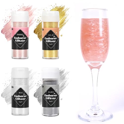 Essbares Glitzer Set Lebensmittel Glitzer für Getränke, 5g x 4 Farben Glitzerpulver Geschmacksneutrales Lebensmittelfarbe Pulver, Glitzerpuder für Torten, Champagner, Kuchen, Fondant, Cocktail Wein Essbares Glitzer Set Lebensmittel Glitzer für Getränke, 5g x 4 Farben Glitzerpulver Geschmacksneutrales Lebensmittelfarbe Pulver, Glitzerpuder für Torten, Champagner, Kuchen, Fondant, Cocktail Wein von bayep