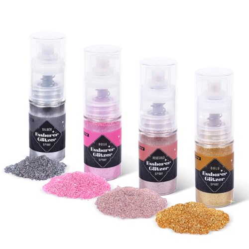 Essbares Glitzer Spray 5g x 4 Farben Lebensmittel Glitzer für Getränke, Glitzerpulver Spray Geschmacksneutrales Lebensmittelfarbe Pulver, Glitzerpuder für Torten, Champagner, Kuchen, Fondant, Cocktail Essbares Glitzer Spray 5g x 4 Farben Lebensmittel Glitzer für Getränke, Glitzerpulver Spray Geschmacksneutrales Lebensmittelfarbe Pulver, Glitzerpuder für Torten, Champagner, Kuchen, Fondant, Cocktail von bayep