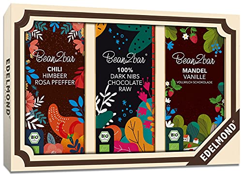 Für Kenner: Glänzendes Luxus Schokoladen Geschenk 3 Tafel Set in der Schatulle. Fair Trade und Bio Zertifiziert. Marke: Bean to Bar. Langzeitgeführte Kakaobohnen (230 Gramm) von bean2bar