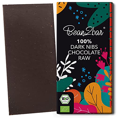 bean2bar - Bio 100 % RAW & Nibs. Handgemachte Edelschokolade mit Kakaonibs - aus rohen Fairtrade-Kakaobohnen. (1 Tafel - 75g) - VEGAN von bean2bar