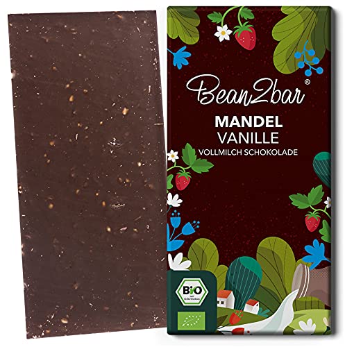 bean2bar - Bio Mandel & Vanille. Vollmilchschokolade komponiert mit zarter Vanille und gerösteten Mandeln. Fairtrade-Kakao. (1 Tafel - 80g) von bean2bar
