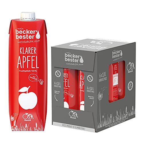 beckers bester Klarer Apfel - 6er Pack - Apfelsaft- 100% natürlicher Direktsaft - Co2-neutral hergestellt - Vegan - Ohne Zuckerzusatz - Ohne Gentechnik - Laktosefrei - (6 x 1000 ml) von beckers bester