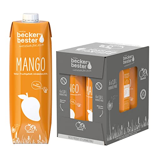 beckers bester Mango- 6er Pack - Mangonektar - mit Direktsaft - Co2-neutral hergestellt - Vegan - Ohne Konservierungsmittel - Ohne Gentechnik - Laktosefrei - (6 x 1000 ml) von beckers bester