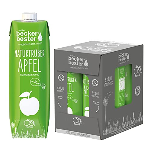 beckers bester Naturtrüber Apfel - 6er Pack - Apfelsaft - 100% natürlicher Direktsaft - Co2-neutral hergestellt - Vegan - Ohne Zuckerzusatz - Ohne Gentechnik - Laktosefrei - (6 x 1000 ml) von beckers bester