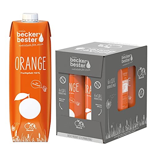 beckers bester Orange - 6er Pack - Orangensaft - 100% natürlicher Direktsaft - Co2-neutral hergestellt - Vegan - Ohne Zuckerzusatz - Ohne Gentechnik - Laktosefrei - (6 x 1000 ml) von becker´s bester